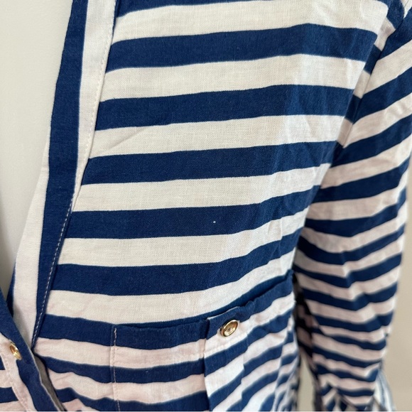 NWT Zara Linen Blend Striped Button Down Shirt Blue White Size Medium - Picture 3 of 5